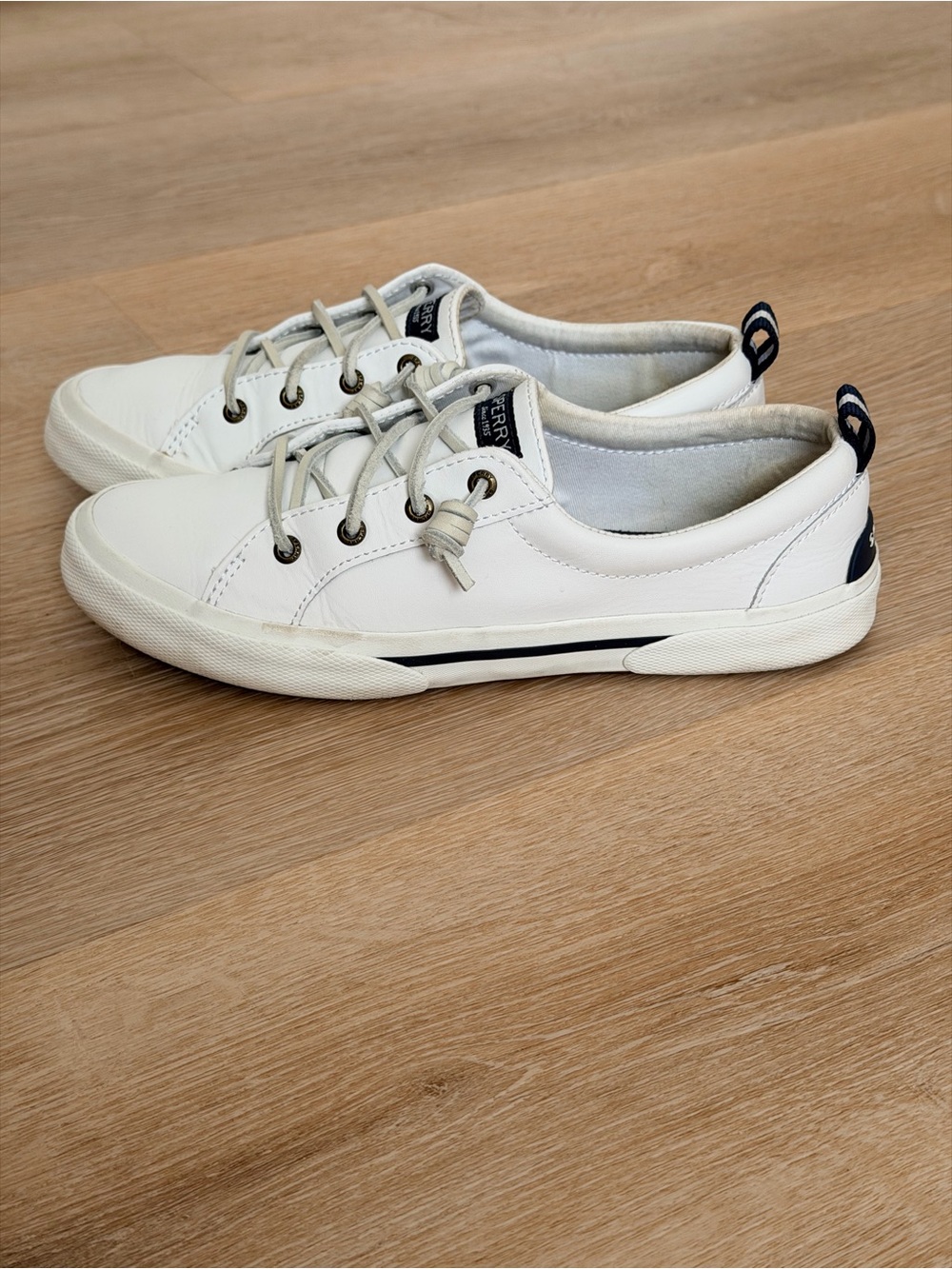 Sperry Pier Wave LTT Leather Sneakers White Lace Up Shoes 8.5 - Picture 3 of 10